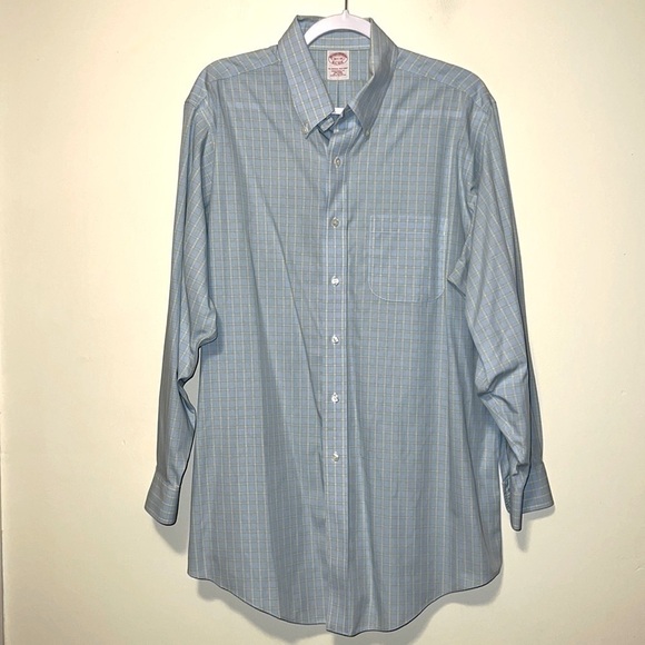 Mens Brooks Brothers plaid button down shirt size 16.5 x 33 - Picture 1 of 5